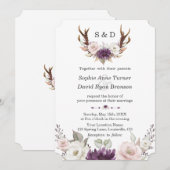 Charm Lavender Pink Floral Antlers Wedding Einladung (Vorne/Hinten)