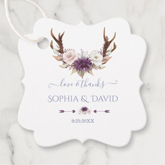 Charm Lavender Pink White Blume Antlers Wedding Geschenkanhänger (Vorderseite)