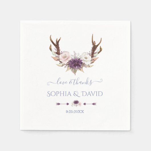 Charm Lavender Pink White Blume Antlers Wedding Serviette (Vorderseite)