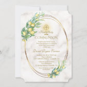 Charm Lemon Branches Marble Gold Heilige Kommune Einladung (Vorderseite)