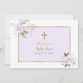 Charm Light Lila Gold Blume Girl Baptisse Dankeskarte (Vorderseite)