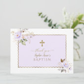 Charm Light Lila Gold Blume Girl Baptisse Dankeskarte (Stehend Vorderseite)