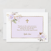 Charm Light Lila Gold Blume Girl Baptisse Dankeskarte (Rückseite)