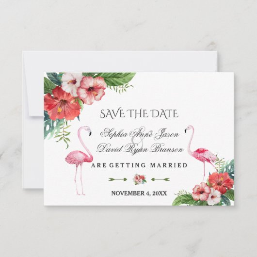Charm Luau Flamingo Tropical Floral Save the Date (Vorderseite)