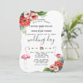 Charm Luau Flamingo Tropical Floral Wedding Einladung (Stehend Vorderseite)