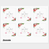 Charm Luau Flamingo Tropical Floral Wedding Quadratischer Aufkleber (Blatt)