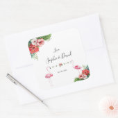 Charm Luau Flamingo Tropical Floral Wedding Quadratischer Aufkleber (Umschlag)