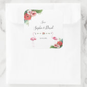 Charm Luau Flamingo Tropical Floral Wedding Quadratischer Aufkleber (Tasche)