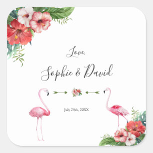 Charm Luau Flamingo Tropical Floral Wedding Quadratischer Aufkleber