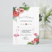 Charm Luau Flamingo Tropical Floral Wedding RSVP Karte (Stehend Vorderseite)