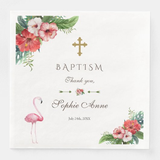 Charm Luau Flamingo Tropische Taufe der Blumen Serviette (Vorderseite)