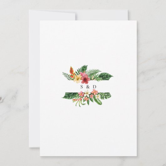 Charm Lush Tropical Blume Blätter Rahmen Hochzeit Einladung (Rückseite)