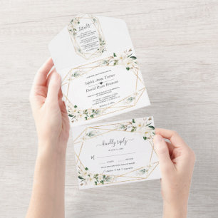 Charm Magnolia Blume Rose Goldene Hochzeit All In One Einladung