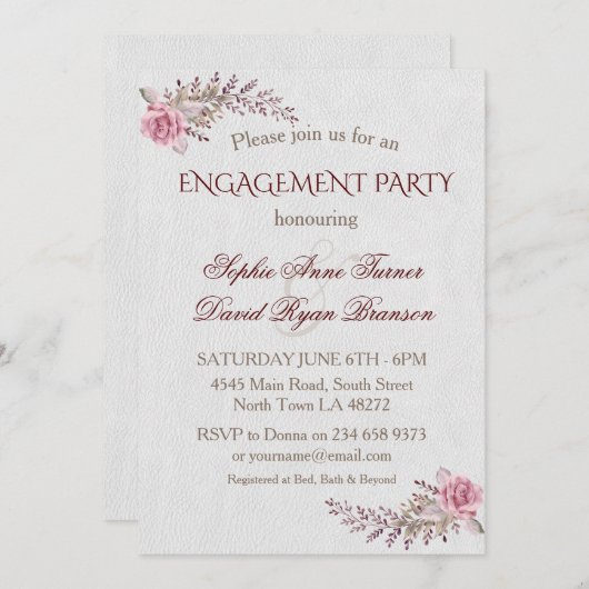 Charm Marsala Maroon Floral Engagement Party Einladung (Vorne/Hinten)