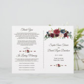 Charm Merlot Navy Blue Floral Wedding Programm (Stehend Vorderseite)