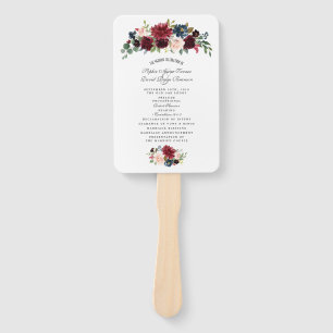 Charm Merlot Navy Blue Floral Wedding Programm Fächer