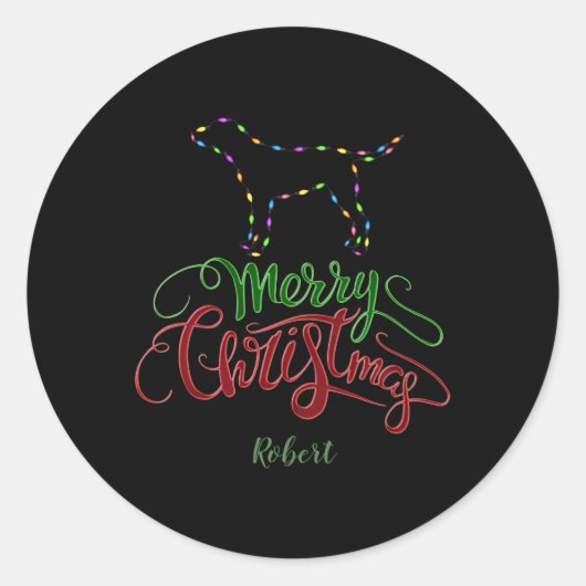 Charm Merry Christmas Light Bulbs Dog Monogram Tod Runder Aufkleber (Vorderseite)