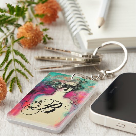 CHARM MONOGRAM / Mysteriöse Schönheit mit Maske Schlüsselanhänger (Vorderseite rechts)