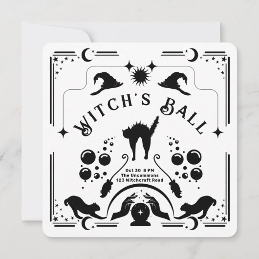 Charm n' Hexenkatze Halloween-Party Einladung (Rückseite)