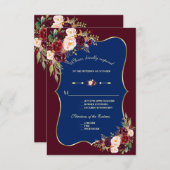 Charm Navy Blue Burgundy Floral Gold Wedding RSVP (Vorne/Hinten)