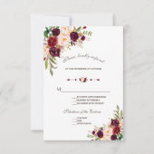Charm Navy Blue Burgundy Floral Wedding RSVP (Vorderseite)