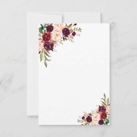 Charm Navy Blue Burgundy Floral Wedding RSVP (Rückseite)