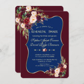 Charm Navy Blue Burgundy Probe Dinner Einladung (Vorne/Hinten)