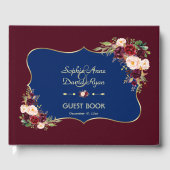 Charm Navy Blue Gold Burgund Blumenhochzeit Gästebuch (Vorderseite)