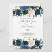 Charm Navy Blush Bloral Bloom Hochzeit Einladung (Vorderseite)