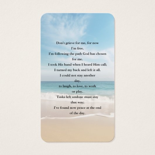 Charm Ocean Beach View Foto Beerdigung Gebet (Rückseite)