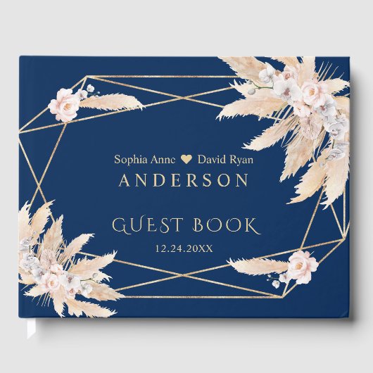 Charm Pampas Grass Weiße Orchideen Blume Hochzeit Gästebuch (Vorderseite)