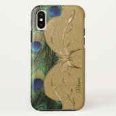 Charm Peacock Feathers Golden Custom Monogram Case-Mate iPhone Hülle (Rückseite)