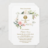 Charm Pink Blume Rahmen Mädchen erste heilige Komm Einladung (Vorne/Hinten)