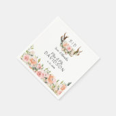 Charm Pink Blush Blume Antlers Monogram Wedding Serviette (Ecke)