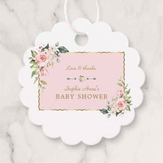 Charm Pink Blush Blume Gold Frame Baby Dusche Geschenkanhänger (Rückseite)