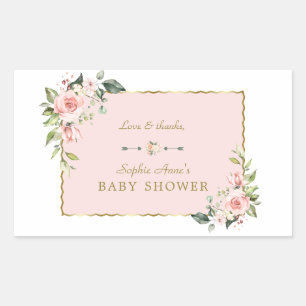 Charm Pink Blush Blume Gold Frame Baby Dusche Rechteckiger Aufkleber