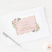 Charm Pink Blush Blume Gold Frame Baby Dusche Rechteckiger Aufkleber (Umschlag)