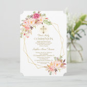 Charm Pink Blush Blume Gold Rahmen Heilige Kommune Einladung (Stehend Vorderseite)