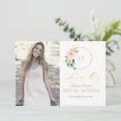 Charm Pink Blush Blume Gold Save The Date (Stehend Vorderseite)