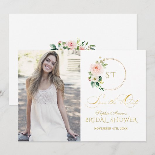 Charm Pink Blush Blume Gold Save The Date (Vorne/Hinten)