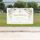 Charm Pink Blush Blume Gold Taufe Willkommenszeich Banner (Insitu)