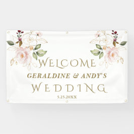 Charm Pink Blush Blume Goldene Hochzeit Begrüßungs Banner