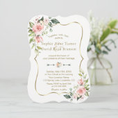 Charm Pink Blush Blume Goldrahmen Hochzeit Einladung (Stehend Vorderseite)