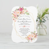 Charm Pink Blush Blume Goldrahmen Hochzeit Einladung (Stehend Vorderseite)