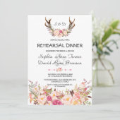 Charm Pink Blush Floral Antler Probe Abendessen Einladung (Stehend Vorderseite)