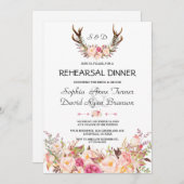 Charm Pink Blush Floral Antler Probe Abendessen Einladung (Vorne/Hinten)