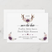 Charm Pink Blush Floral Antler Save the Date (Vorne/Hinten)