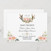 Charm Pink Blush Floral Antler Save the Date (Vorne/Hinten)