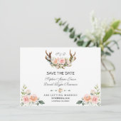 Charm Pink Blush Floral Antler Save the Date (Stehend Vorderseite)