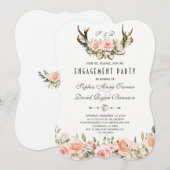 Charm Pink Blush Floral Antlers Engagement Party Einladung (Vorne/Hinten)